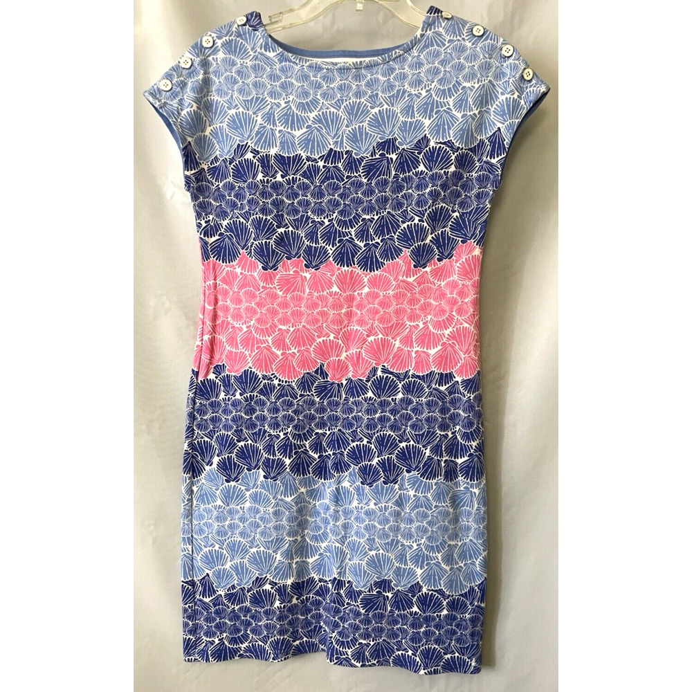 Talbots Women's Seashell Print Shift Dress Sizes XS Blue Print Shift Cap Sleeves